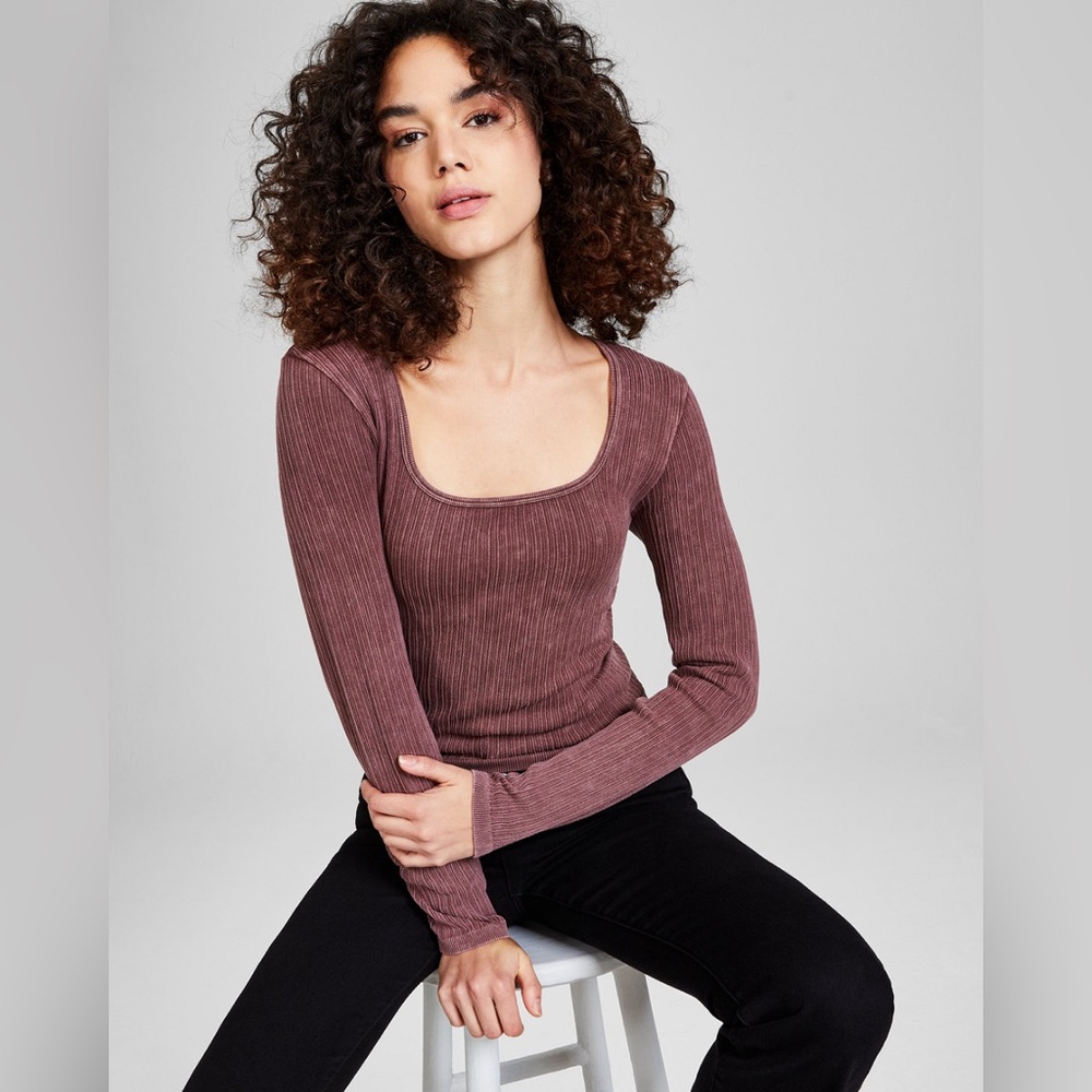 And Now This Women's Seamless Square-Neck T-Shirt, Brown, Size S/M, EUC!